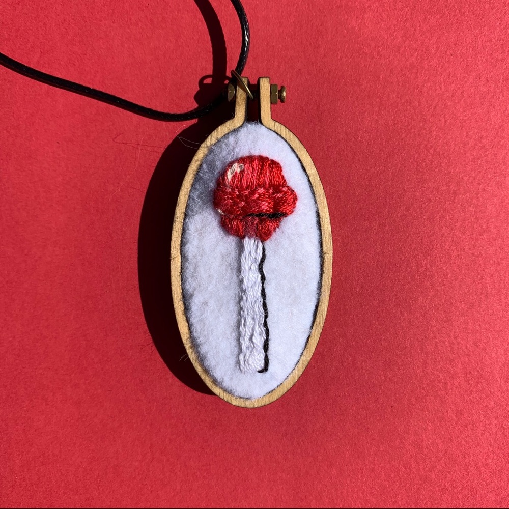 Embroidered Cherry Red Lollipop Necklace